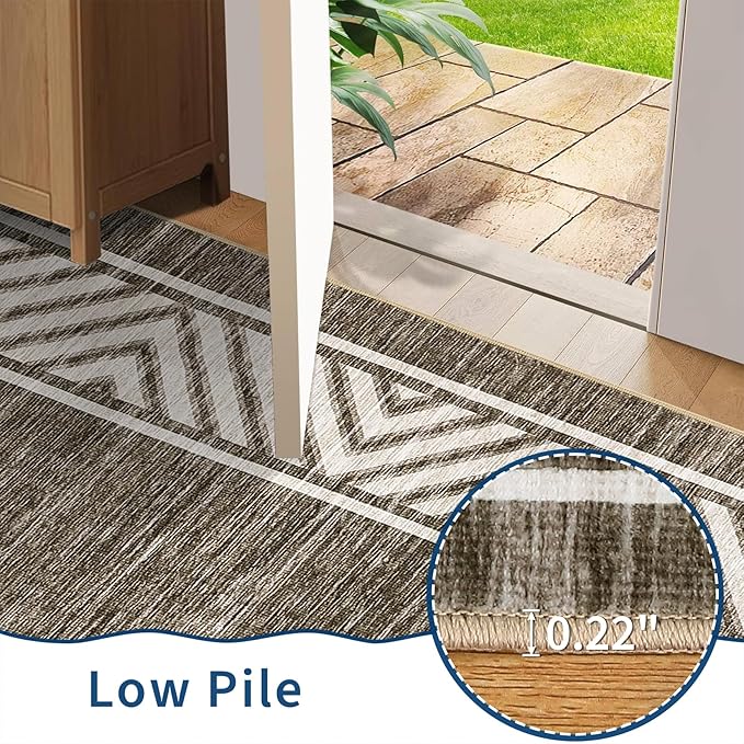 GarveeHome Bordered Bedroom Rugs 5x7 Ultra-Soft Indoor Carpet, Non-Slip Modern Geometric Living Room Rug, Stain-Resistant Neutral Accent Floor Cover for Dining Room, Nursery, Office, Brown