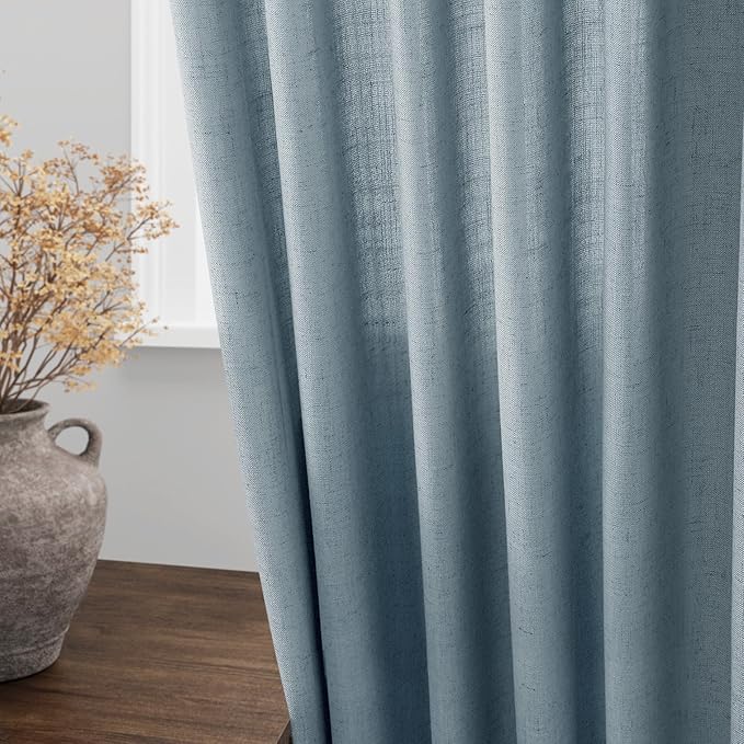 Nanspring Light Blue Linen Curtains 108 Inches Long for Living Room Bedroom 2 Panels Set Extra Long Back Tab Curtain Light Filtering Sheer Drapes Floor to Ceiling Curtain for Large Windows 52x108.