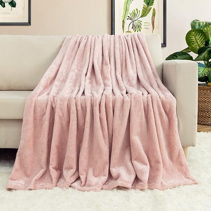 TOONOW Fleece Blanket Super Soft Cozy Throw Blanket 50" x 60", Lightweight Fuzzy Comfy Textured Flannel Blanket Winter Warm Plush Throw Blankets for Couch, Sofa, Bed, Light Pink