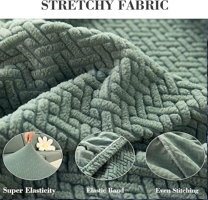 Sofa Covers Couch Covers for Sofa Pet Friendly Couch Cushion Covers Universal Sofa Covers Washable Stretch Slipcovers for Sectional Sofa (Texture Green, 3 Seats + Chaise Cover)