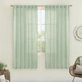 LAMIT Fresh Green Linen Boho Curtains 68 inch Length 2 Panels, Light Filtering Semi Sheer Panels Back Tab and Rod Pocket Neutral Drapes for Bedroom/Living Room, 52 x 68 Inch