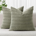 MIULEE Pack of 2 Corduroy Decorative Throw Pillow Covers 16x16 Inch Soft Boho Striped Pillow Covers Modern Farmhouse Home Decor for Summer Sofa Living Room Couch Bed Light Olive Green