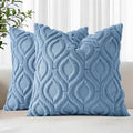 decorUhome Throw Pillow Covers 24x24 Inch Set of 2, Soft Plush Faux Wool Blue Solid Couch Pillow Covers, Accent Euro Sham Farmhouse Neutral Square Pillow Cases for Sofa Bed Living Room
