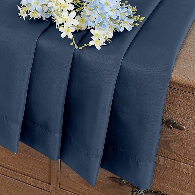 Navy Blue Small Sheer Curtains Tier 24 Inches Length 2 Pieces, Light Filtering Cafe Curtains for Living Room Bathroom, Modern Window Treatments Dual Rod Pocket Panels, 2X42Wx24L Inches