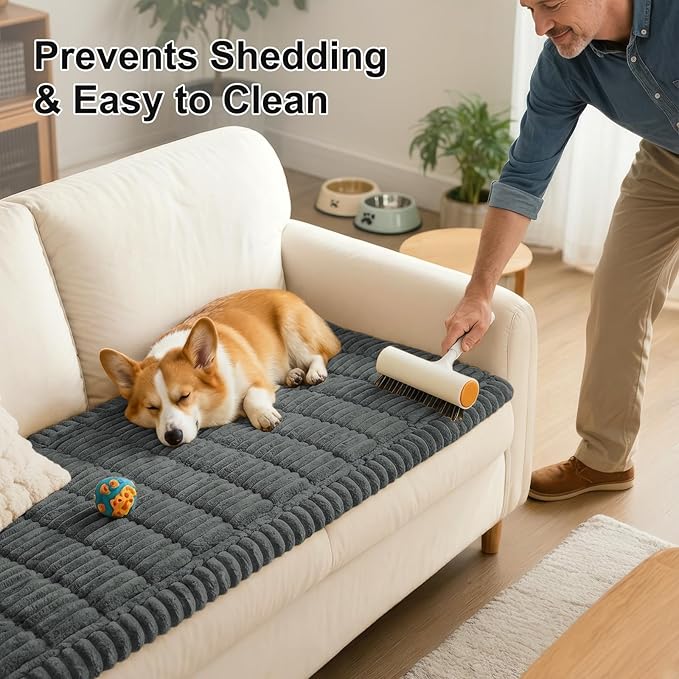 Smiry Couch Cover for Dogs Washable, Non Slip Fuzzy Pet Couch Covers for 3 Cushion Sofa Pet Friendly, Thick Soft Sofa Slipcovers Cushion Protector (Dark Grey, 27.6" x 88")