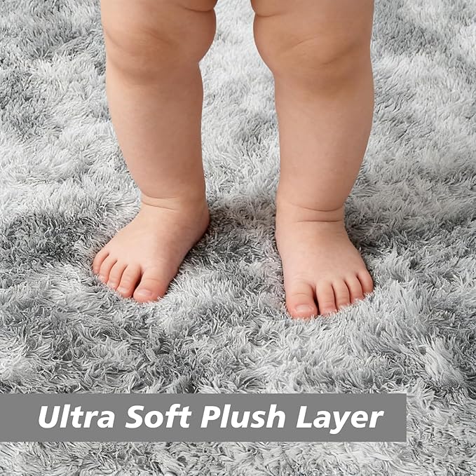 Shag Area Rug for Bedroom 4x6,Fluffy Area Rugs for Living Room,Soft Fuzzy Rug Non-Shedding Indoor Plush Carpet for Kids Bedroom Nursery Dorm Home Decor,Tie-Dyed Grey