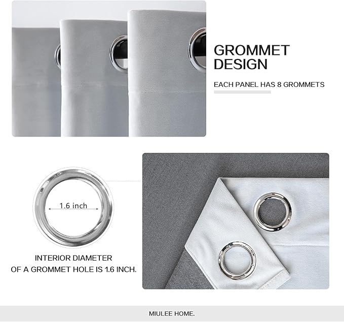 MIULEE 2 Pieces Greyish White Velvet Curtains Exquisite & Elegant Grommet Thermal Soundproof Room Darkening Light Blocking Curtains/Drapes for Living Room Bedroom 52 x 84 Inch