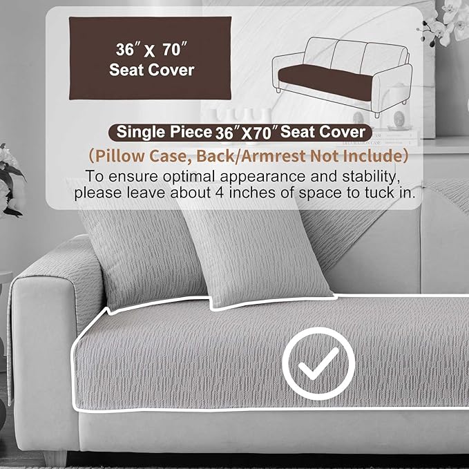 Soft Waterproof Chenille Cover Washable, Non Slip Sectional Sofa Covers for 3 Cushion Couch Sofa L Sharped Sofa Slipcover for Pets, Furniture Protector (1 PCS 36"x70" Light Grey)
