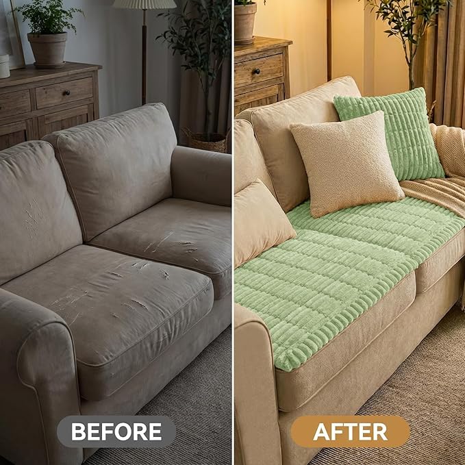 Smiry Couch Cover for Dogs Washable, Non Slip Fuzzy Pet Couch Covers for 3 Cushion Sofa Pet Friendly, Thick Soft Sofa Slipcovers Cushion Protector (Green, 27.6" x 70.9")