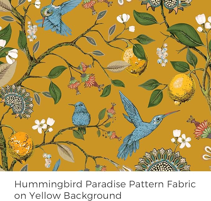 Topfinel Mustard Yellow Luxury Curtains 96 Inches Long for Living Room Bedroom, Blackout Vintage Art Deco Anthropologie Victorian Curtains Floral Lemon Hummingbird Printed Grommet Drape 96 Inch Length