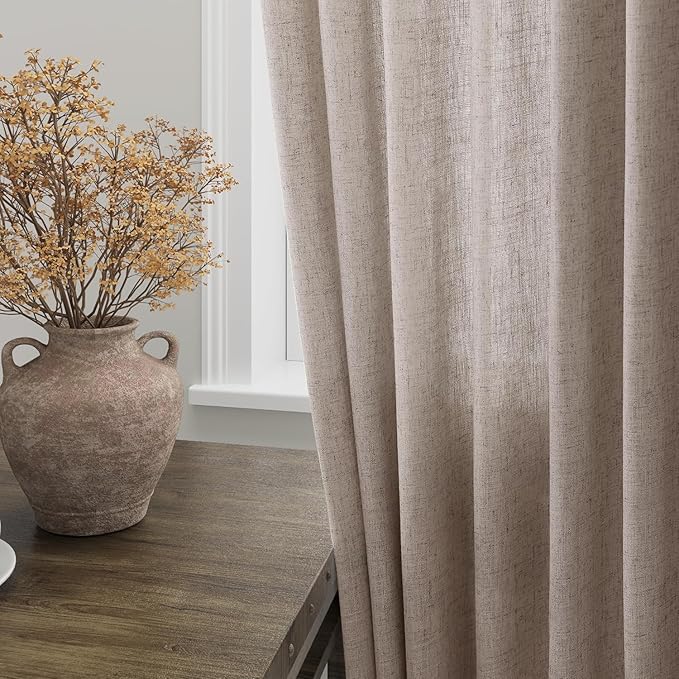 Brownish Grey Linen Curtains for Living Room Extra Long 126 Inches Long Back Tab Light Filtering Semi Sheer Curtain Modern Farmhouse Decor Floor to Ceiling High Window for Bedroom 52x126, 2 Panels