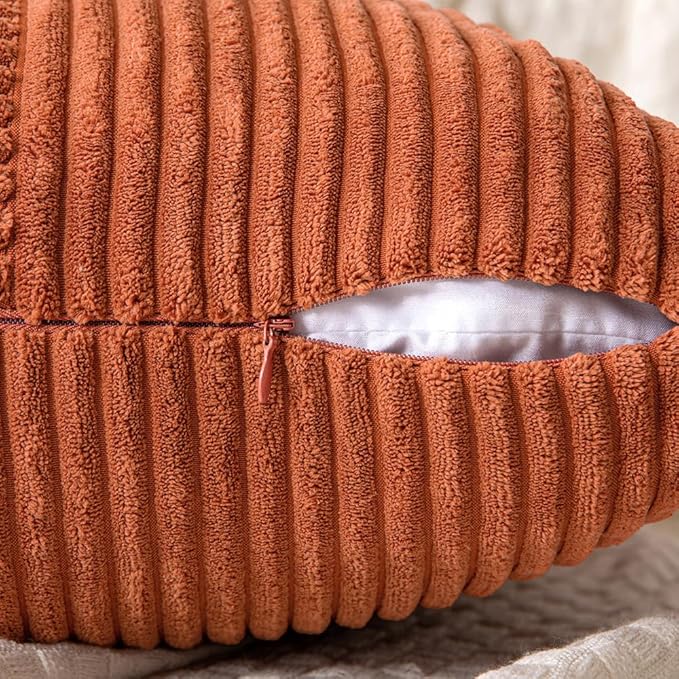 MIULEE Rust Decorative Throw Pillow Covers 18x18 Inch for Couch Bed Sofa Pack of 2 Boho Farmhouse Throw Pillows Soft Cross Corduroy Patchwork Textured Cushion Cases