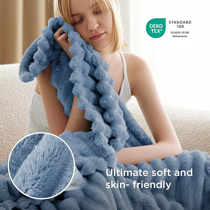 Bedsure GentleSoft Fall Throw Blanket for Couch - Cozy Soft Blankets for Women, Cute Small Throws for Girls, Blue, 50x60 Inches