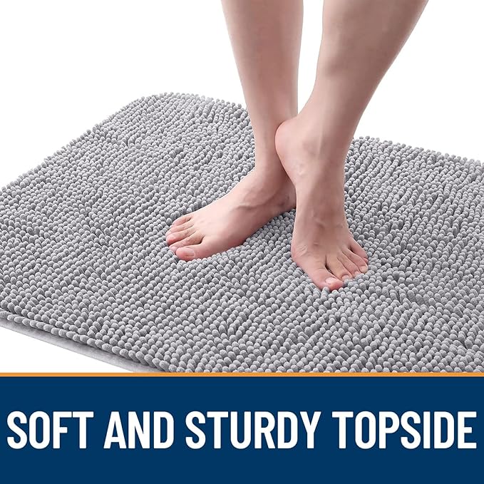 OLANLY Dog Door Mat for Muddy Paws 59x20, Absorbs Moisture and Dirt, Absorbent Non-Slip Washable Doormat, Quick Dry Chenille Mud Mat for Dogs, Entry Indoor Entryway Carpet for Inside Floor, Light Grey