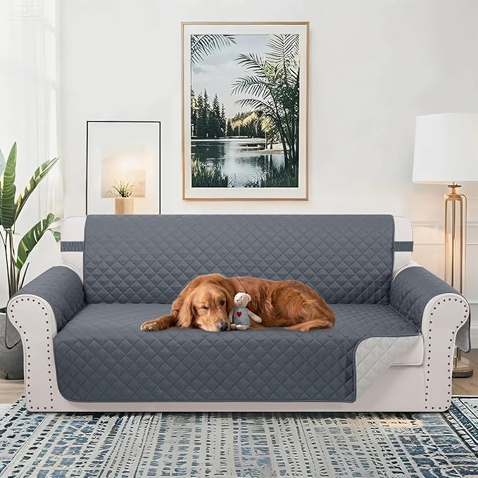 Reversible 4 Seater Sofa Cover 91 Inch Large Couch Cover Furniture Protector(Sofa XX-Large,Dark Blue/Light Grey)