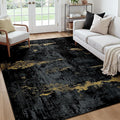 Washable Area Rugs Square 7ft Non-Slip Modern Abstract Soft for Living Room Entryway Bedroom Nursery, Print Pattern, Dark Black Gold