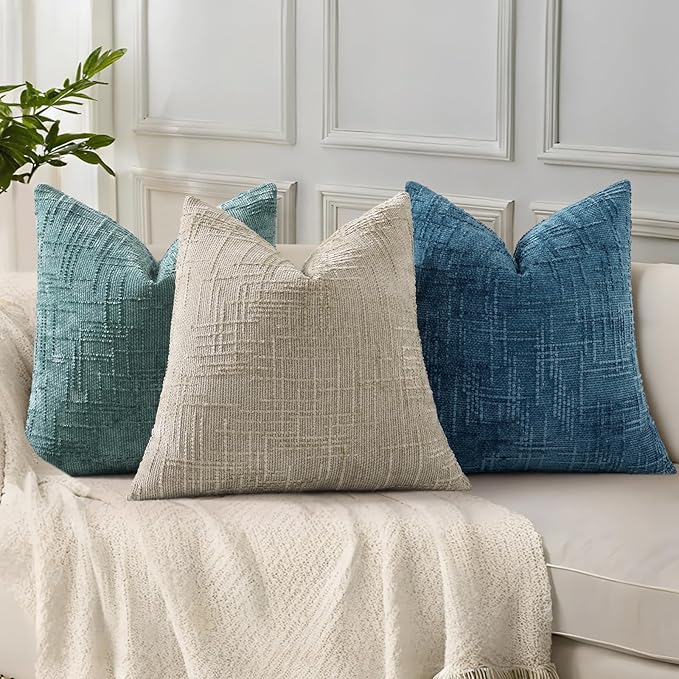 decorUhome Navy Blue Chenille Throw Pillow Covers 12x20 Set of 2 Textured Soft Cozy Slubby Couch Pillow Covers Modern Farmhouse Boho Decorative Pillow Cases for Bed Sofa Living Room