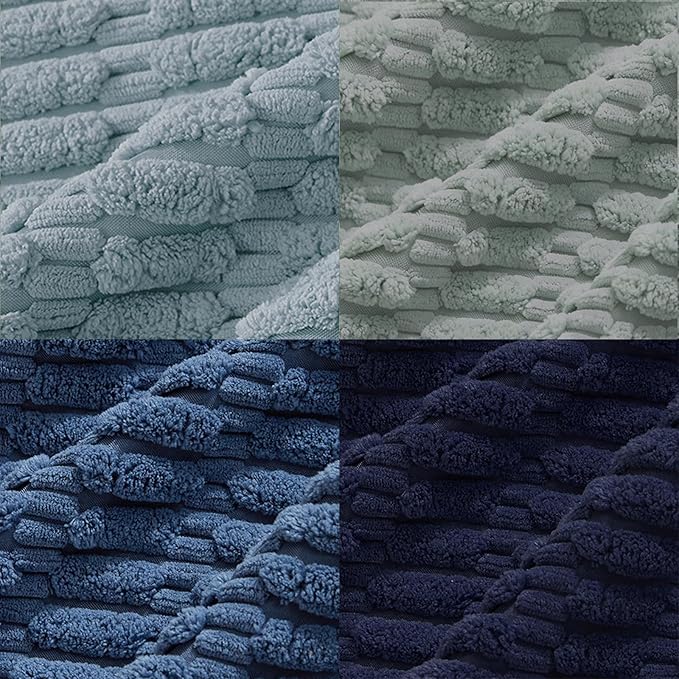 Fancy Homi Set of 4 Blue Decorative Throw Pillow Covers 20x20 Inch for Couch Bed Chair, Modern Farmhouse Boho Room Decor, Soft Fuzzy Corduroy Textured Striped Coastal Blue Cushion Case 50cm