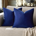 GIGIZAZA Blue Decorative Velvet Pillow Covers, 16x16 Small Square Couch Throw Pillows Solid Pillowcases for Bedroom Set of 2 Home Decor Living Room Super Soft Cushion Covers