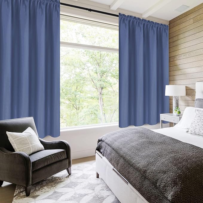 DWCN Blackout Curtains – Thermal Insulated, Energy Saving & Noise Reducing Bedroom and Living Room Curtains, Dusty Blue, W 42x L 63 Inch, Set of 2 Rod Pocket Curtain Panels