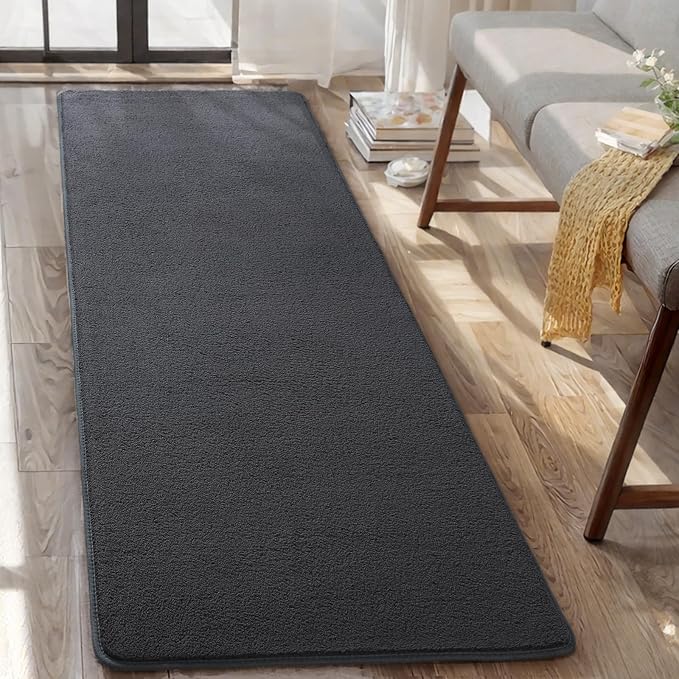 AROGAN 2x8 Feet Shag Runner Rug for Hallways, Washable Rugs with Memory Foam for Bedroom, Entryway Indoor Fluffy Throw Rug for Bedside Living Room Kids Girls Nursery Dorm Room Decor, Dark Grey