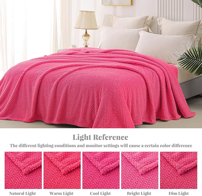 Whale Flotilla Twin Size Fuzzy Fleece Blanket for Bed, 60x80 Inch Fluffy Warm Soft Jacquard Blankets for All Season, Lightweight and Cozy, Hot Pink
