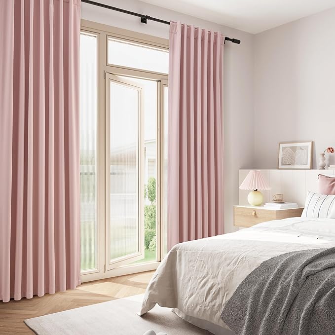 Guken 100% Blackout Curtains 80 Inch Length 2 Panels Set for Gilrs Bedroom Back Tab Thermal Insulated Black Out Linen Drapes Room Darkening Window Curtains 80 Inches Long,Pink