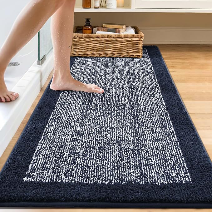 60x24 Long Bathroom Rugs Washable Non Slip, Dark Blue Bath Mat for Bathroom Floor Tub, Soft Absorbent Quick Dry Mats for Shower, Bathtub,Home Decor