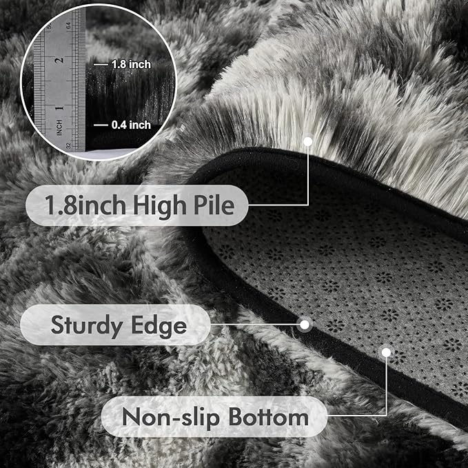 4x6 Ft Shag Area Rug for Bedroom Living Room, Tie-Dyed Ultra Soft Fluffy Furry Rugs for Indoor Floor, Aesthetic Carpet for Kids Home Decor (Black Grey)