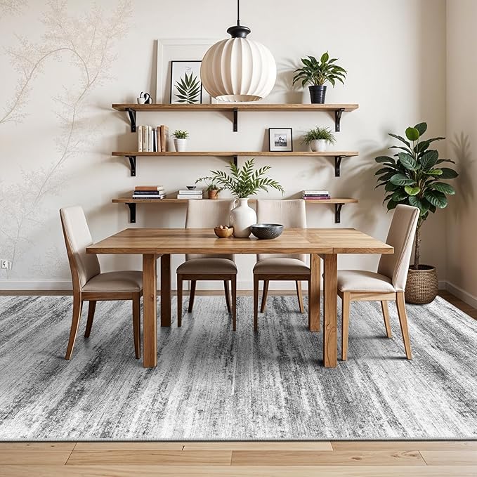 6x9 Area Rug for Living Room: Non-Slip Washable Rugs for Dining Room Bedroom Study Home Office - Easy-to-Clean Stain and Water Resistant Carpet - Soft Low-Pile Mat Grey
