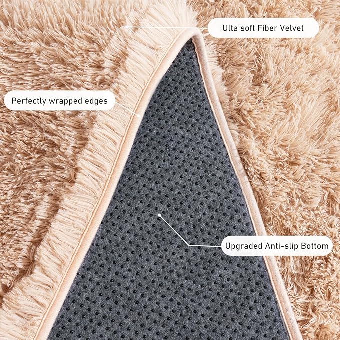 Rugs for Living Room 5x7, Soft Shaggy Modern Shag Area Rug for Bedroom, Upgrade Non-Slip Plush Fluffy Carpet for Kids Boys Girls Room Home Decor Aesthetic, Camel
