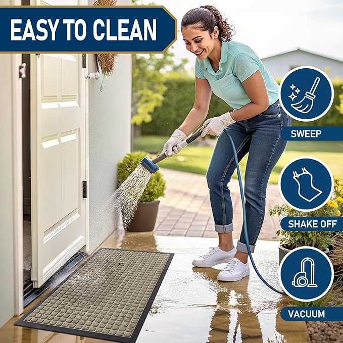 Smiry Front Door Mat Outside Entrance, Heavy Duty Natural Rubber Doormat, Non Slip, Trap Dirt and Moisture, Easy Clean, Low Profile Welcome Floor Mats for Indoor Outdoor Entry, 59x23 Inch, Beige