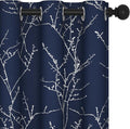Deconovo Blackout Curtains, Navy Blue Curtain, Thermal Insulated Soundproof Drapes, Branch Silver Print, 42 x 72 Inch Long, Machine Washable Grommet Panels for Bedroom Living Room Office, Set of 2