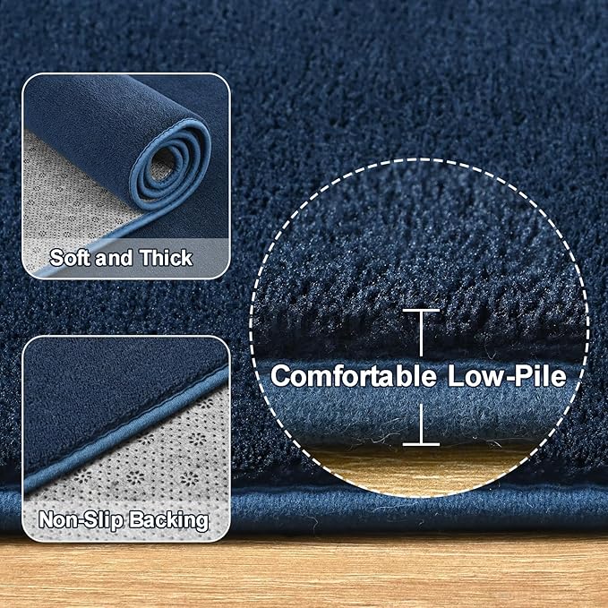 Amearea Large Modern Area Rugs for Bedroom Living Room, 6x9 Feet Navy Blue Thickened Memory Foam Rug, Fluffy Indoor Washable Rugs Non Slip Minimalist Carpet for Boys Girls Dorm Nursery Room Decor