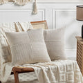 Fancy Homi 2 Packs Neutral Taupe Samll Decorative Throw Pillow Covers 12x12 Inch with for Couch Bed Sofa, Rustic Farmhouse Boho Home Decor, Soft Corss Patchwork Corduroy Square Cushion Case 30x30 cm