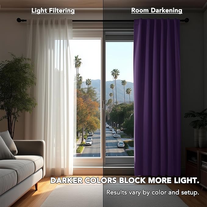 Deconovo Blackout Curtains, Thermal Insulated, W42 x L72 2 Panels, Back Tab, Machine Washable, Room-Darkening Drapes for Bedroom/Living Room Purple Grape