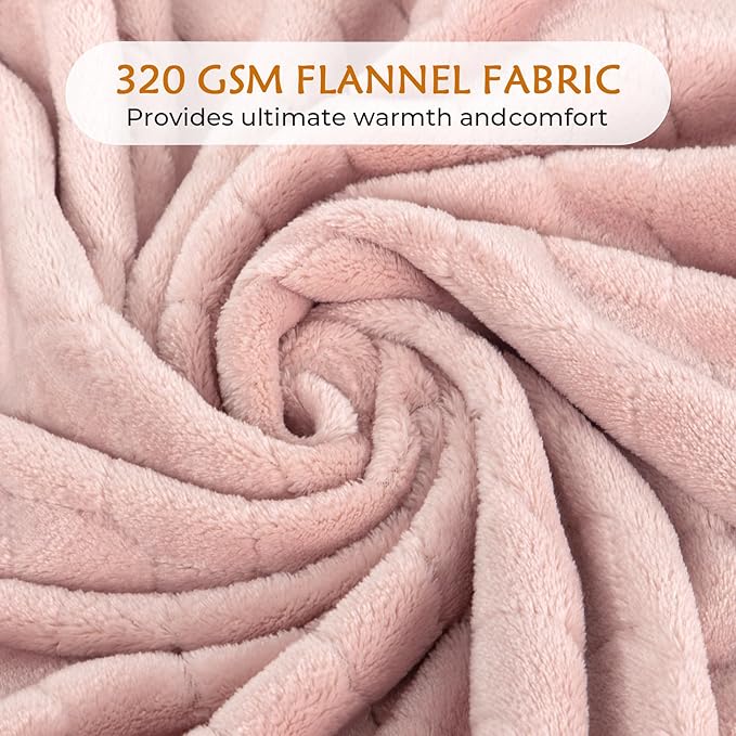 TOONOW Fleece Blanket Textured Fuzzy Plush Throw Blanket Twin Size 60" x 80", Super Soft Fluffy Bed Blanket Geometric Pattern Comfy Microfiber Flannel Blankets for Couch, Bed, Sofa, Light Pink