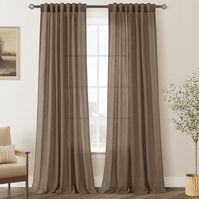 Chocolate Brown Linen Curtain 102 inch Length 2 Panels Back Tab Light Filtering Living Room Curtain Drapes Home Office Modern Minimalist Decor Farmhouse Boho Neutral Semi Sheer Curtain 102 inch Long