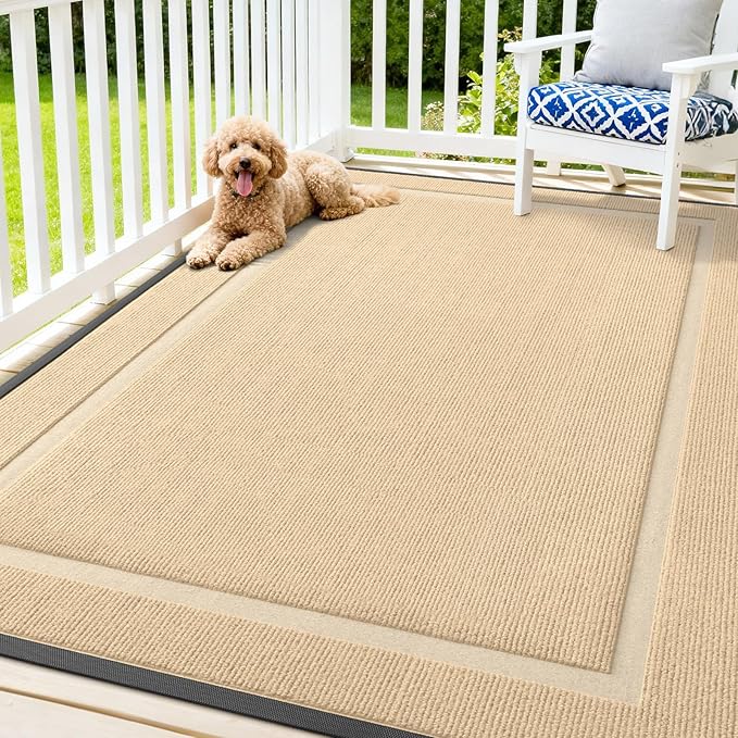 OLANLY Front Door Mat Indoor Outdoor Entrance, Waterproof All-Season, All-Weather Doormat, Sturdy Natural Rubber, Fade Resistant, Low Profile, Easy Clean Patio Porch Entryway Mat, 71x47, Beige