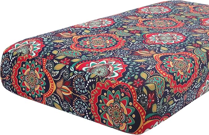 hyha Printed Couch Cushion Covers, Floral Sofa Covers Washable for 3 Cushion Couch, Stretch Pattern Outdoor Cushion Covers for Patio Furniture with Elastic Bottom(Large, Mandala Floral)