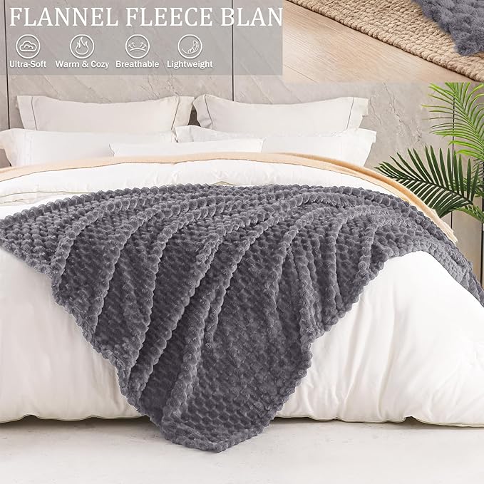 Exclusivo Mezcla Fleece King Blanket for Bed, Extra Large Fuzzy Dark Grey Bed Blankets, Soft Cozy Plush Sofa Throws for All Seasons, 90x104 Inches