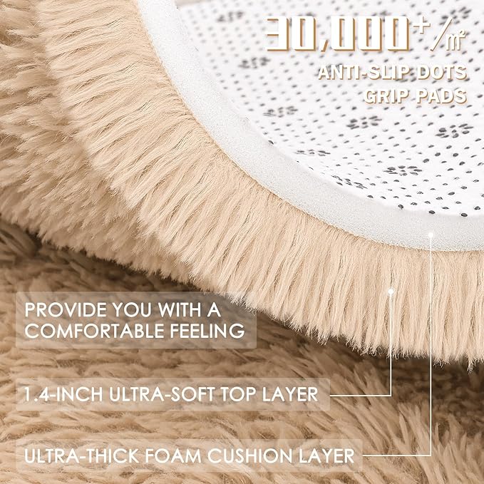 OLANLY 7x9 Machine Washable Large Area Rugs for Living Room, Bedroom, Soft Fluffy Shaggy Bedside Rug, Indoor Floor Carpet for Kids Girls and Boys, Dorms, Nursery, Home Decor Aesthetic, Beige