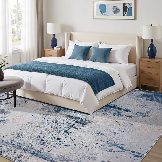 Toneed Abstract Area Rug 6x9 Modern Washable Rug Soft Non Slip Rug Low Pile for Bedroom Living Room Dining Room Dusty Teal Grey