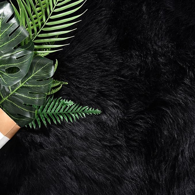 Latepis Black Fur Rug for Bedroom Throw Rugs 2x3 Faux Sheepskin Rug Washable Fluffy Shag Rugs Carpet for Cushion Pet Mat Room Décor Rectangle