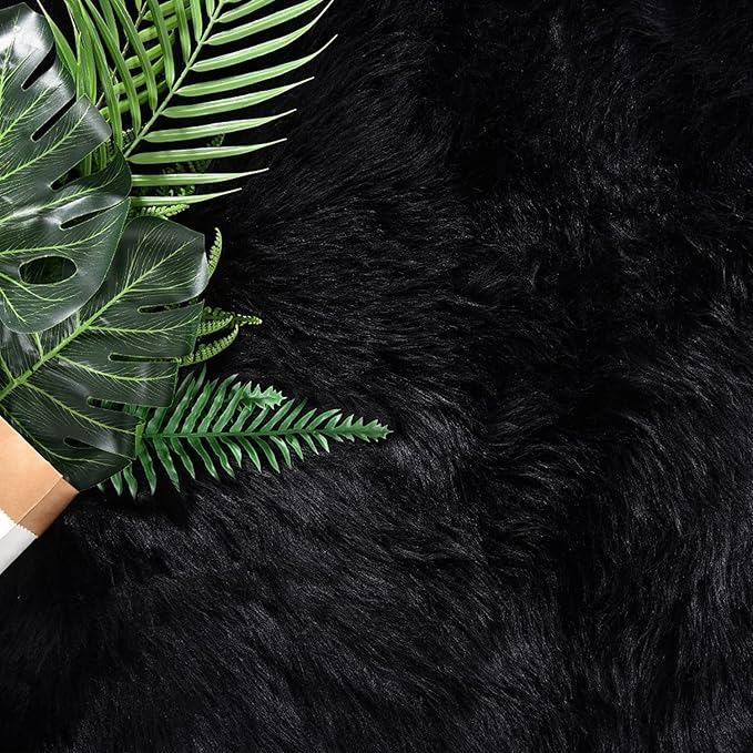 Latepis Black Fluffy Small Fur 3x4 Area Rug for Bedroom Bedside Washable Rugs Fuzzy Shaggy Rug for Living Room Soft Boho Rugs Luxury Home Decor