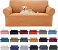 Cupuamon 2026 New Stretch Loveseat Sofa Slipcovers Couch Cover for 2 Cushion Furniture Protector Sofa Covers with Elastic Bottom Jacquard Fabric Small Checks for Pets, Kids - Golden