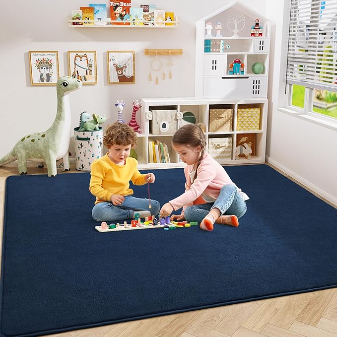 Amearea Modern Area Rugs for Bedroom Living Room, 4x6 Feet Navy Blue Thickened Memory Foam Rug, Fluffy Indoor Washable Rugs Non Slip Minimalist Carpet for Kids Boys Girls Dorm Nursery Room Decor