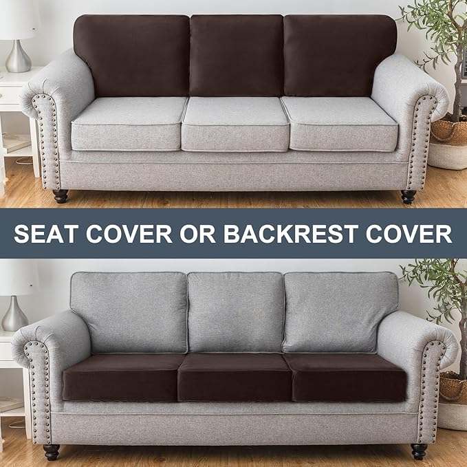Couch Cover Stretch Velvet Sofa Cushion Cover 1-Piece - Elastic Washable Slipcover for Seat or Backrest, Couch Seat Covers for Sofas (Coffee)