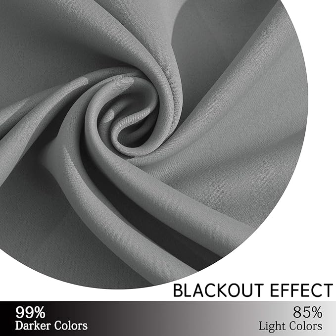 Yakamok Room Darkening Gray Blackout Curtains Thermal Insulated Grommet Curtain Panels for Bedroom, 38W x 72L, Grey, 2 Panels