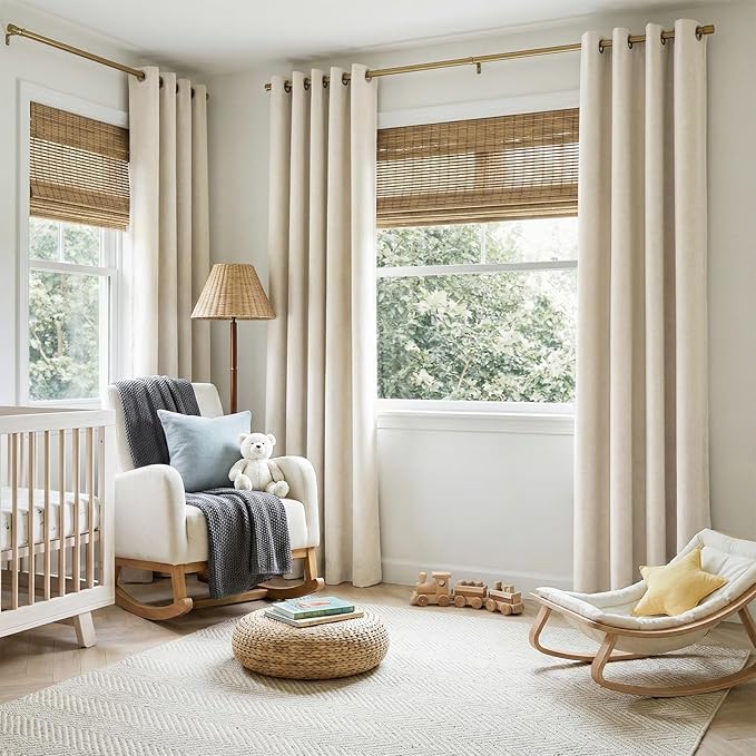 100% Blackout Shield Linen Blackout Curtains for Bedroom, Butter Cream Grommet Curtains for Living Room, Thermal Insulated Room Darkening Drapes for Nursery, Boho Home Decor, 50" W x 108" L, 2 Panels